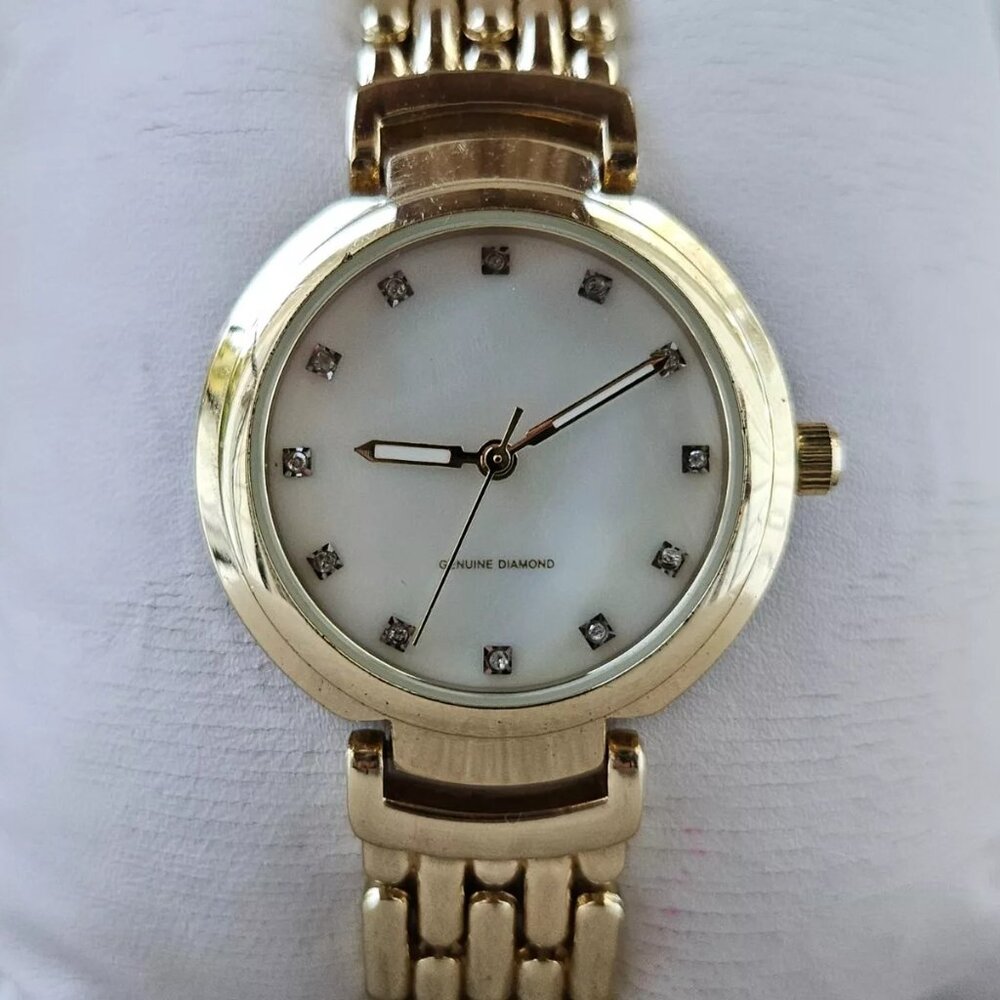 Women Wristwatch Quartz Analog Wrist Watch Gold Tone genuine diamonds - Picture 2 of 12